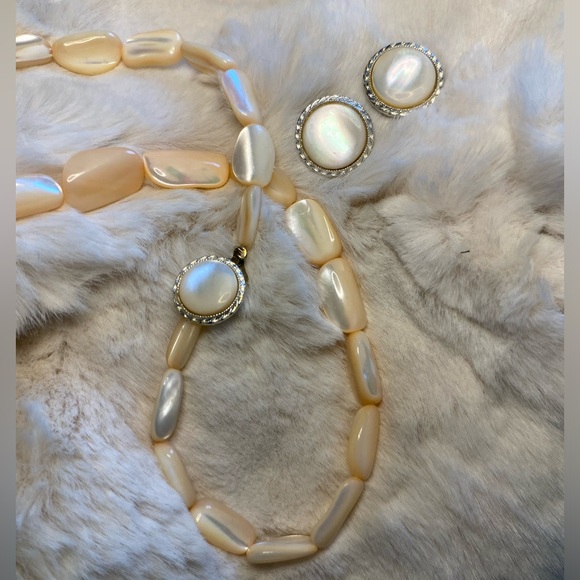 Vintage BALAMUTI Mother of Pearl MOP Necklace/matching earrings. 21”Signed Japan - Picture 14 of 17
